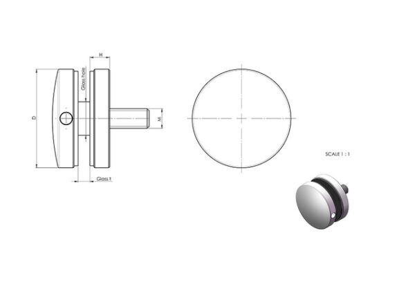 Uchwyt szkła punktowy D50/H50 mm FLAT/AISI 304 - SZLIF | L02/5004/4SC | https://lkinox.com/produkty-stal-nierdzewna/