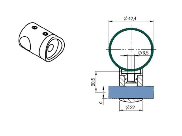 Uchwyt przelotowy D10 mm do 42,4x2/AISI 304 - SZLIF | L03/1001/4SA | https://lkinox.com/produkty-stal-nierdzewna/